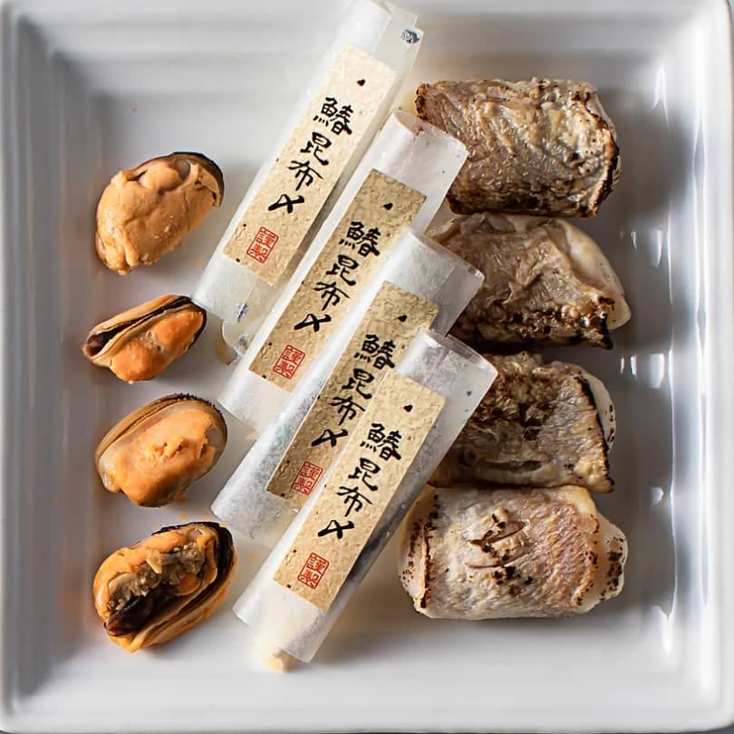 ムール貝コンフィ / 鰆昆布〆 / 小鯛の俵焼き